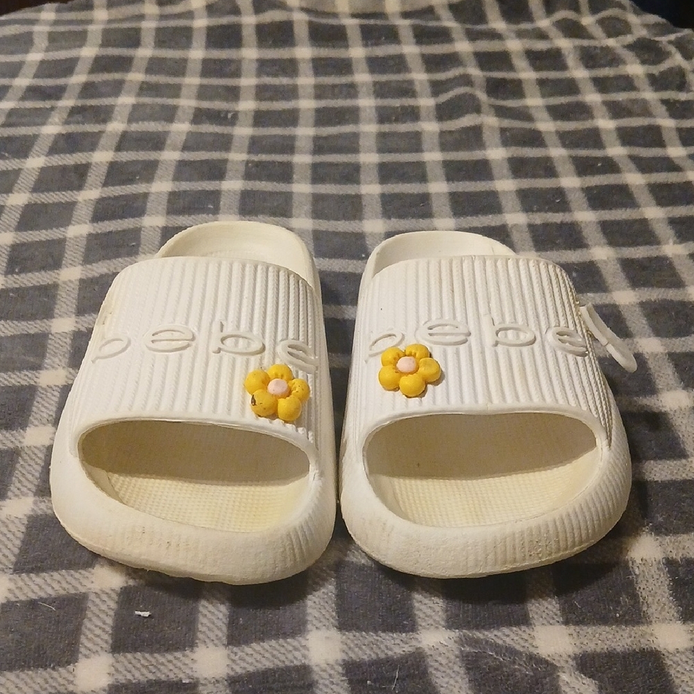 bebe Kids White Slides with Yellow Flower